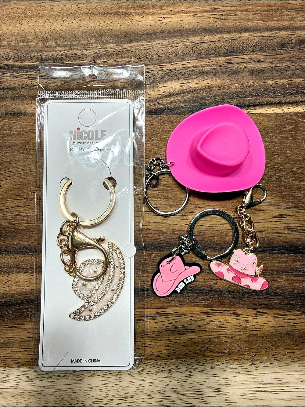 Cowboy Hat Keychain Set Pink & Gold